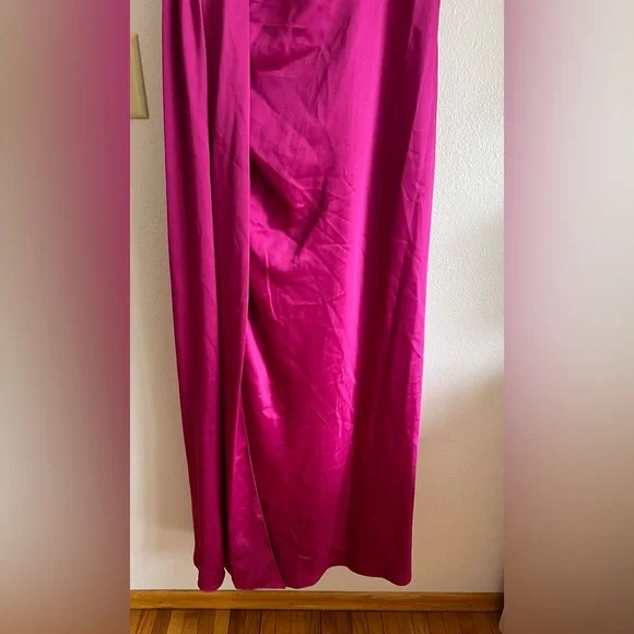 Mac Duggal One Shoulder Satin Faux Warp Gown in Berry